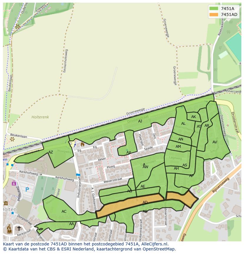 Afbeelding van het postcodegebied 7451 AD op de kaart.