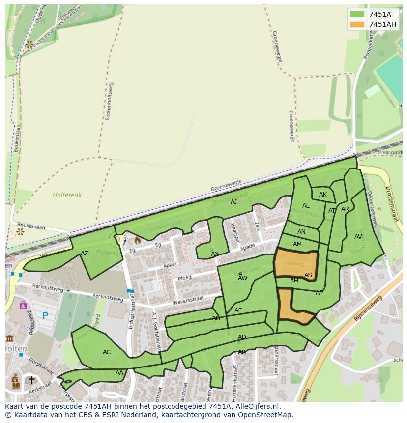 Afbeelding van het postcodegebied 7451 AH op de kaart.