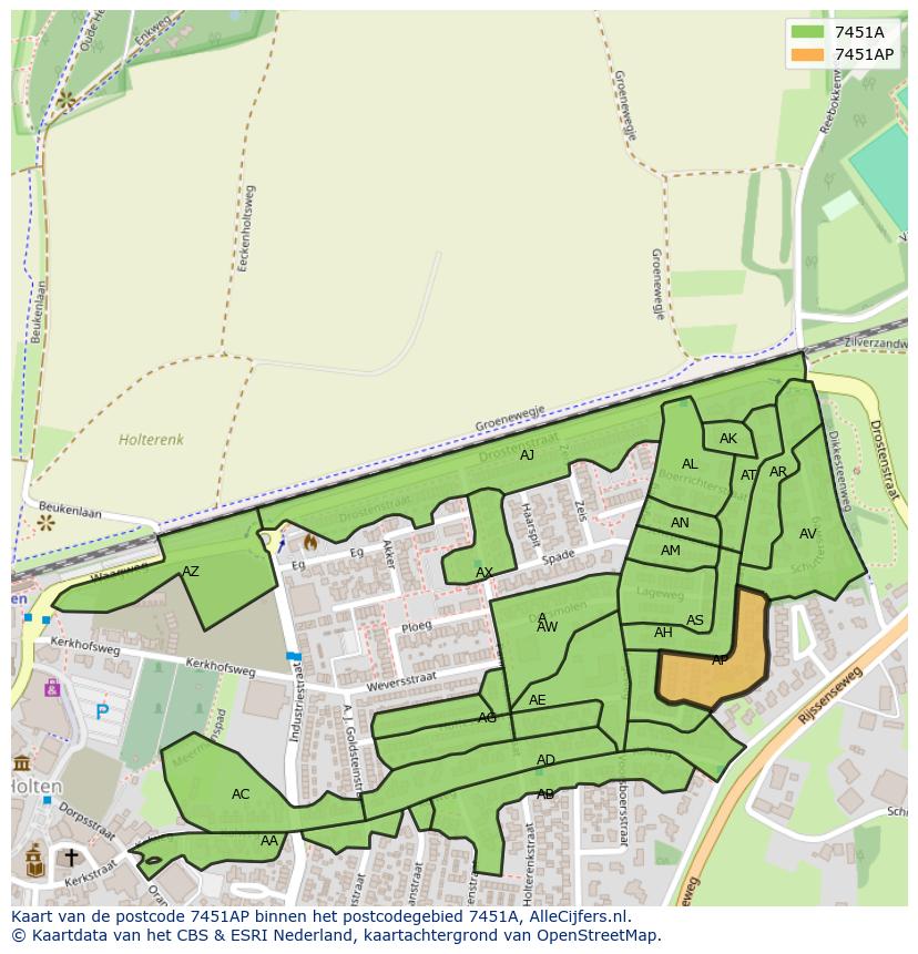 Afbeelding van het postcodegebied 7451 AP op de kaart.
