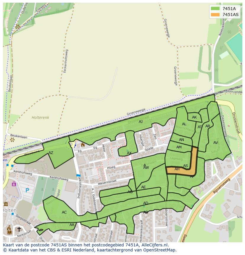 Afbeelding van het postcodegebied 7451 AS op de kaart.
