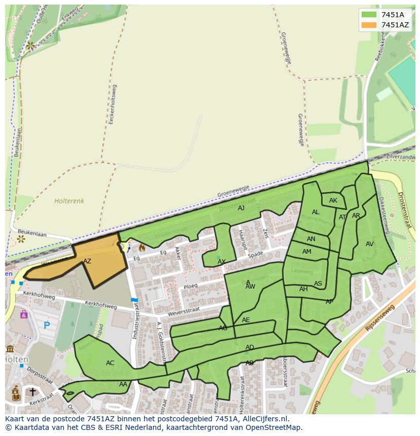 Afbeelding van het postcodegebied 7451 AZ op de kaart.