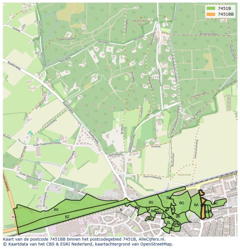 Afbeelding van het postcodegebied 7451 BB op de kaart.