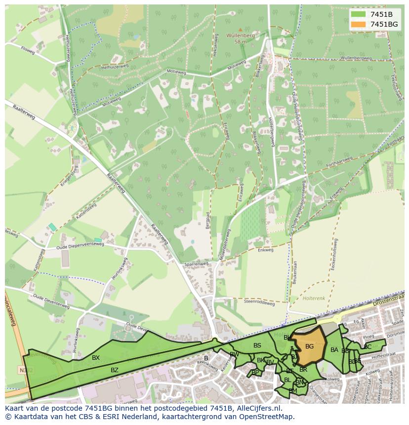 Afbeelding van het postcodegebied 7451 BG op de kaart.