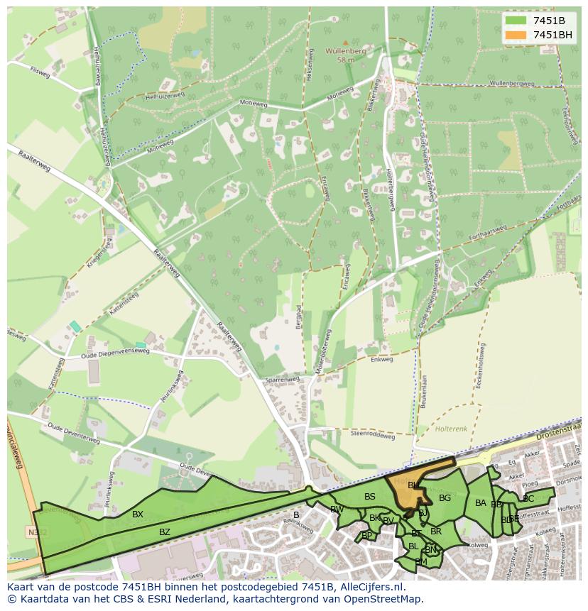 Afbeelding van het postcodegebied 7451 BH op de kaart.