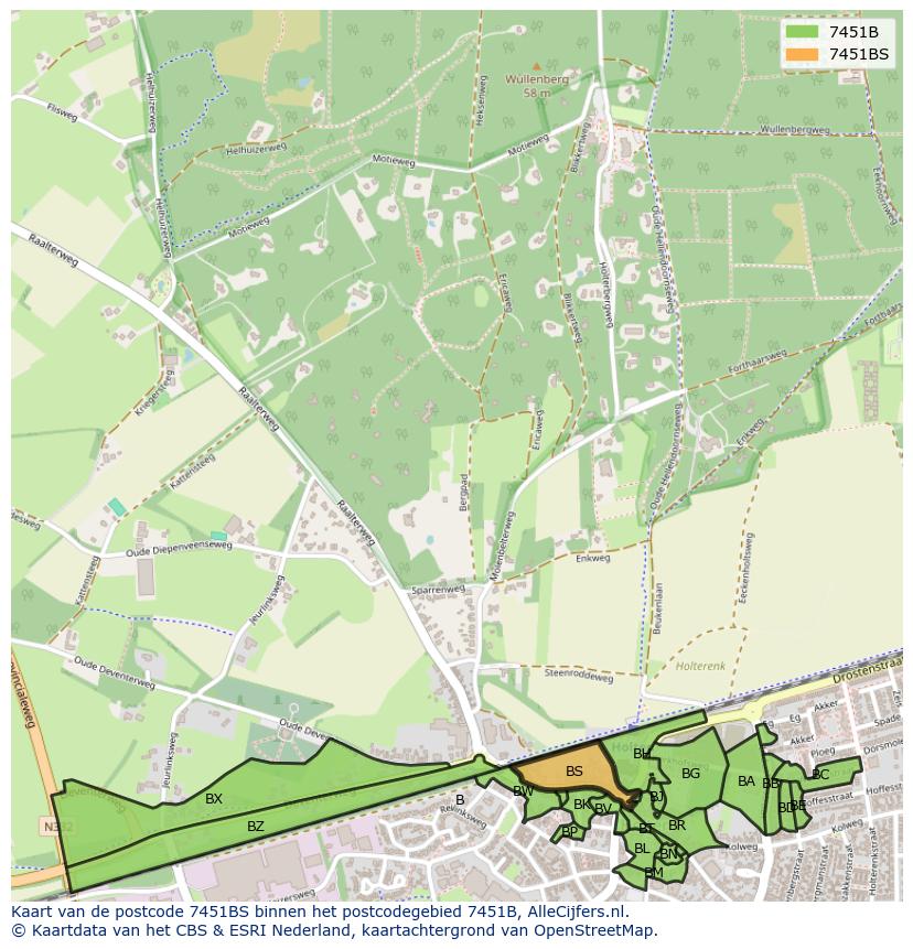 Afbeelding van het postcodegebied 7451 BS op de kaart.