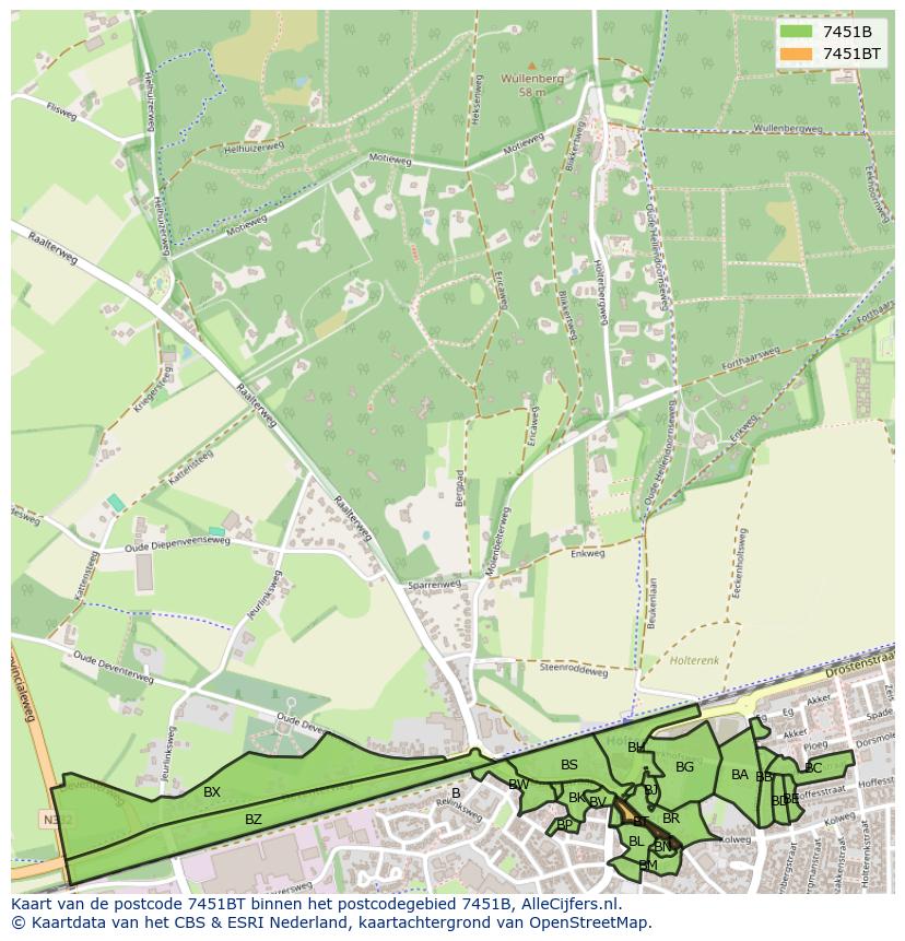 Afbeelding van het postcodegebied 7451 BT op de kaart.