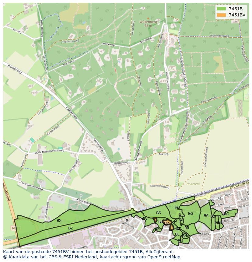 Afbeelding van het postcodegebied 7451 BV op de kaart.