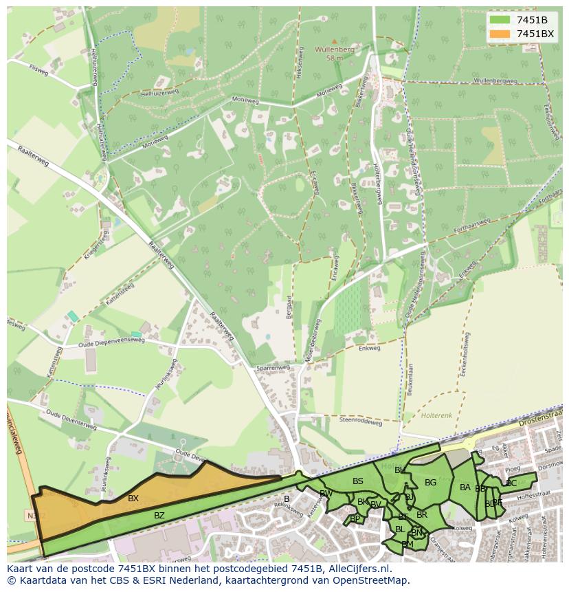 Afbeelding van het postcodegebied 7451 BX op de kaart.
