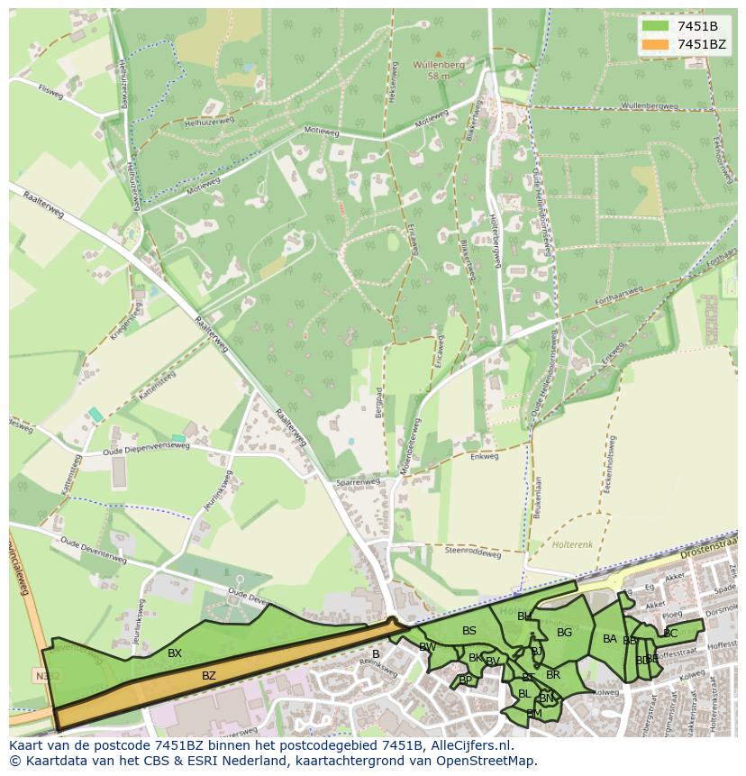 Afbeelding van het postcodegebied 7451 BZ op de kaart.