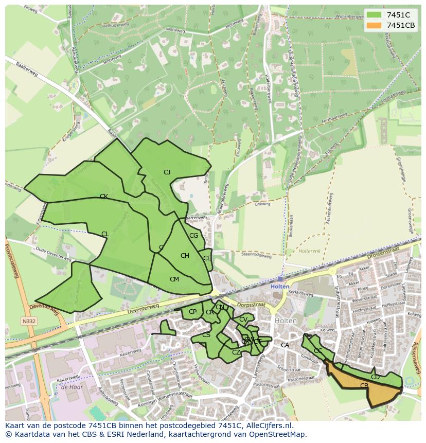 Afbeelding van het postcodegebied 7451 CB op de kaart.