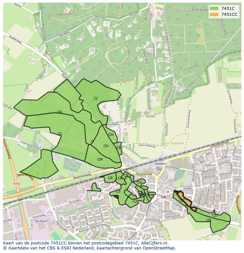 Afbeelding van het postcodegebied 7451 CC op de kaart.