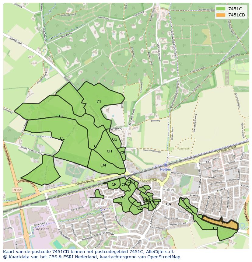 Afbeelding van het postcodegebied 7451 CD op de kaart.