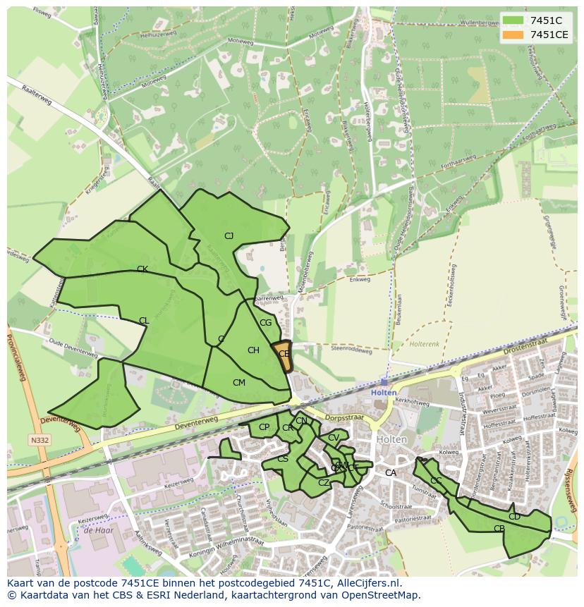 Afbeelding van het postcodegebied 7451 CE op de kaart.