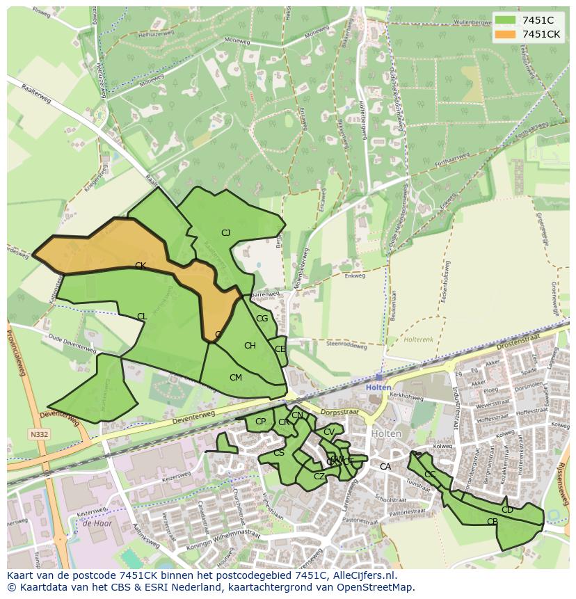 Afbeelding van het postcodegebied 7451 CK op de kaart.