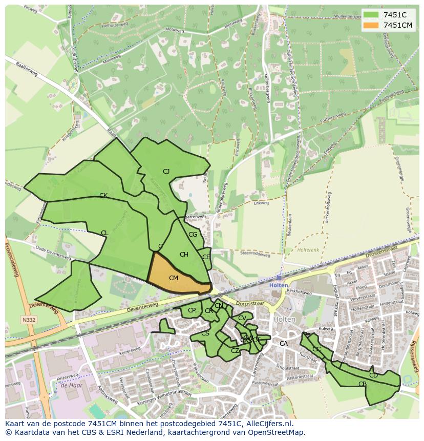 Afbeelding van het postcodegebied 7451 CM op de kaart.