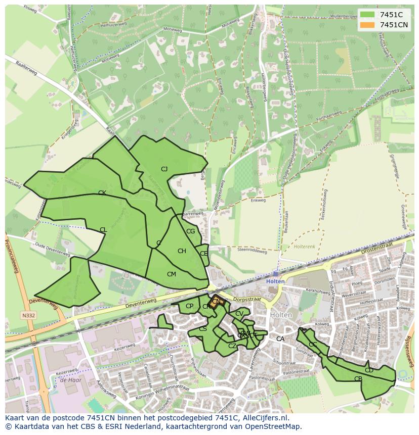 Afbeelding van het postcodegebied 7451 CN op de kaart.