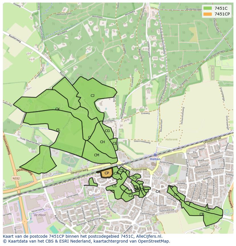 Afbeelding van het postcodegebied 7451 CP op de kaart.
