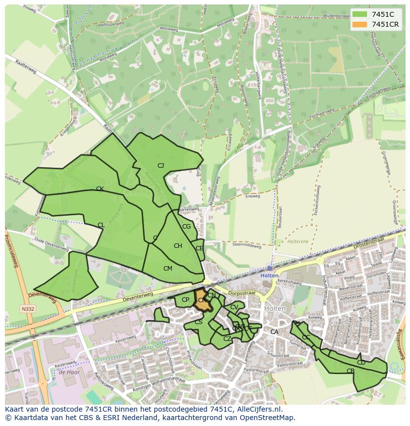 Afbeelding van het postcodegebied 7451 CR op de kaart.