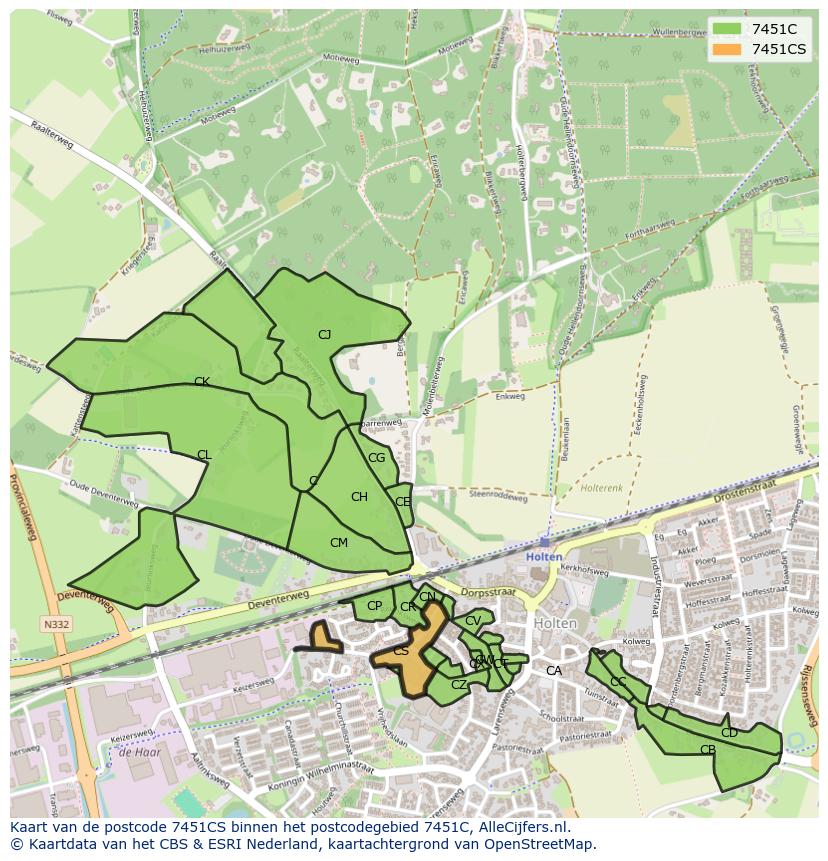 Afbeelding van het postcodegebied 7451 CS op de kaart.