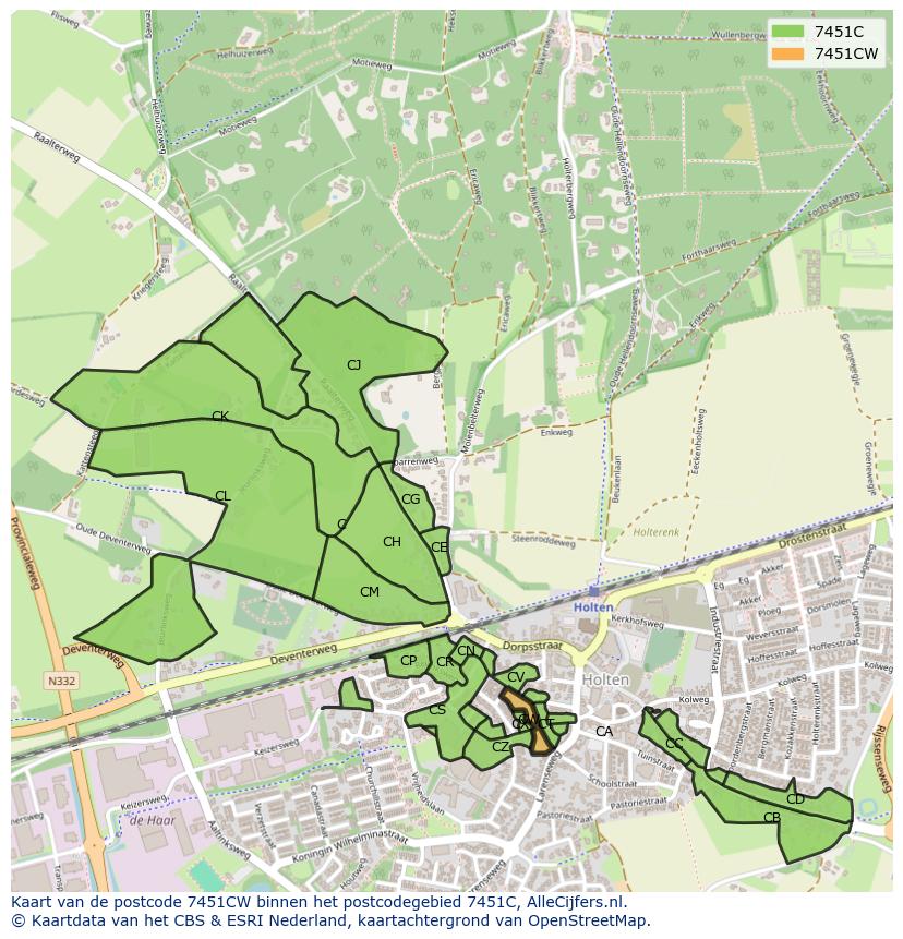Afbeelding van het postcodegebied 7451 CW op de kaart.