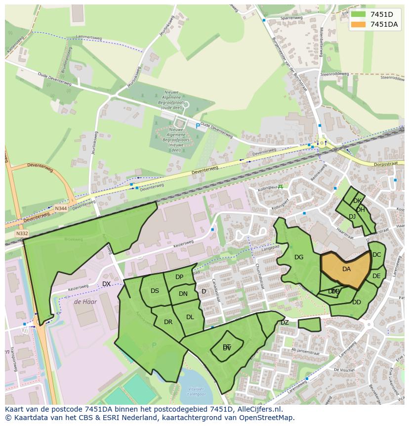 Afbeelding van het postcodegebied 7451 DA op de kaart.