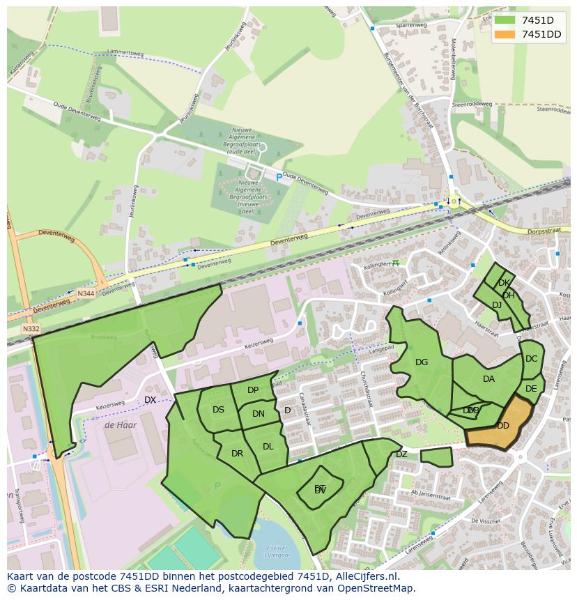 Afbeelding van het postcodegebied 7451 DD op de kaart.