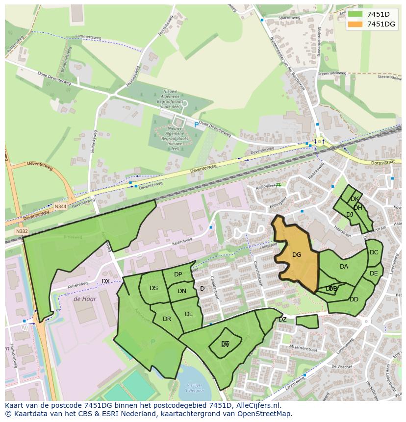 Afbeelding van het postcodegebied 7451 DG op de kaart.