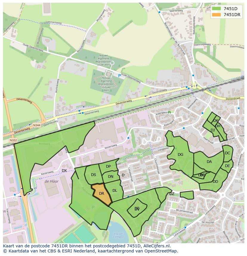 Afbeelding van het postcodegebied 7451 DR op de kaart.