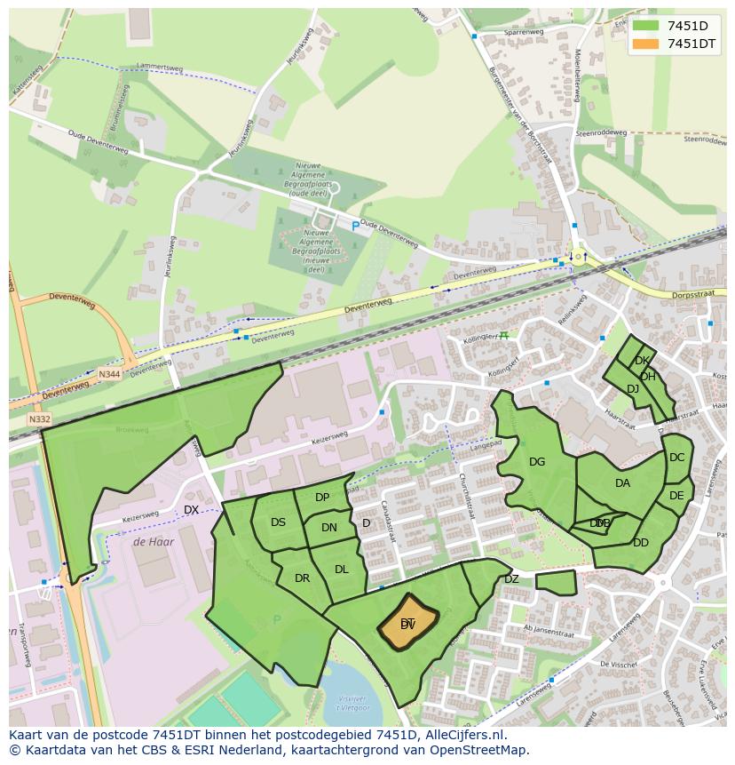 Afbeelding van het postcodegebied 7451 DT op de kaart.