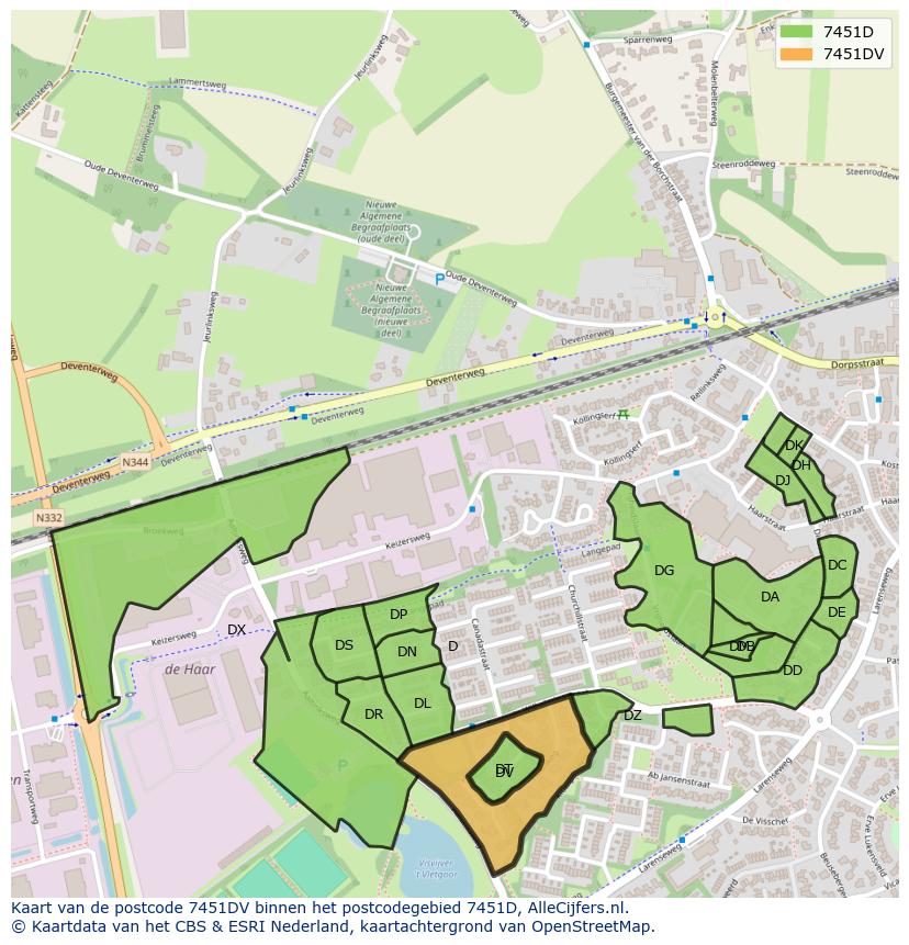 Afbeelding van het postcodegebied 7451 DV op de kaart.