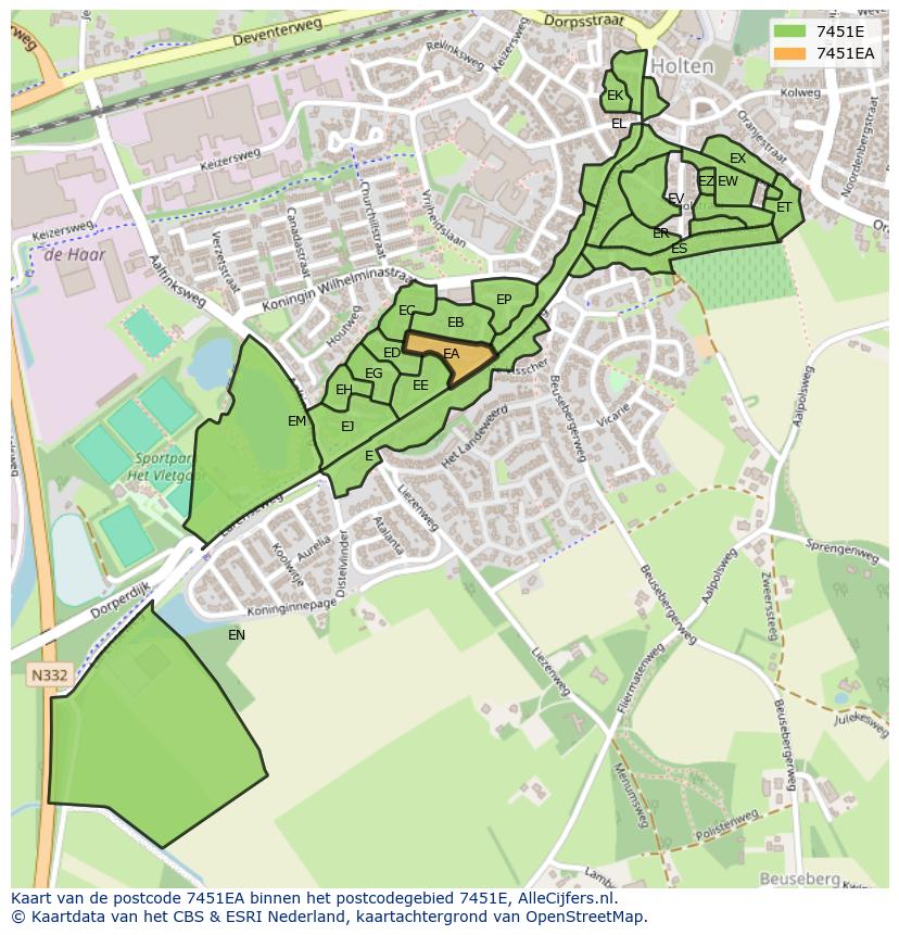 Afbeelding van het postcodegebied 7451 EA op de kaart.