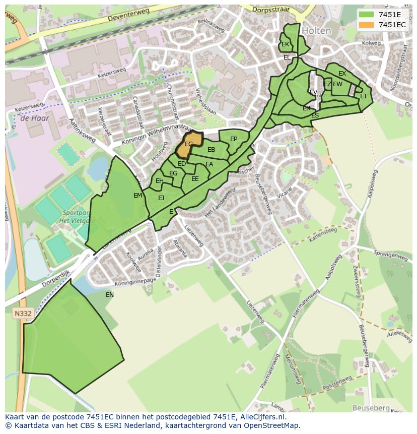 Afbeelding van het postcodegebied 7451 EC op de kaart.