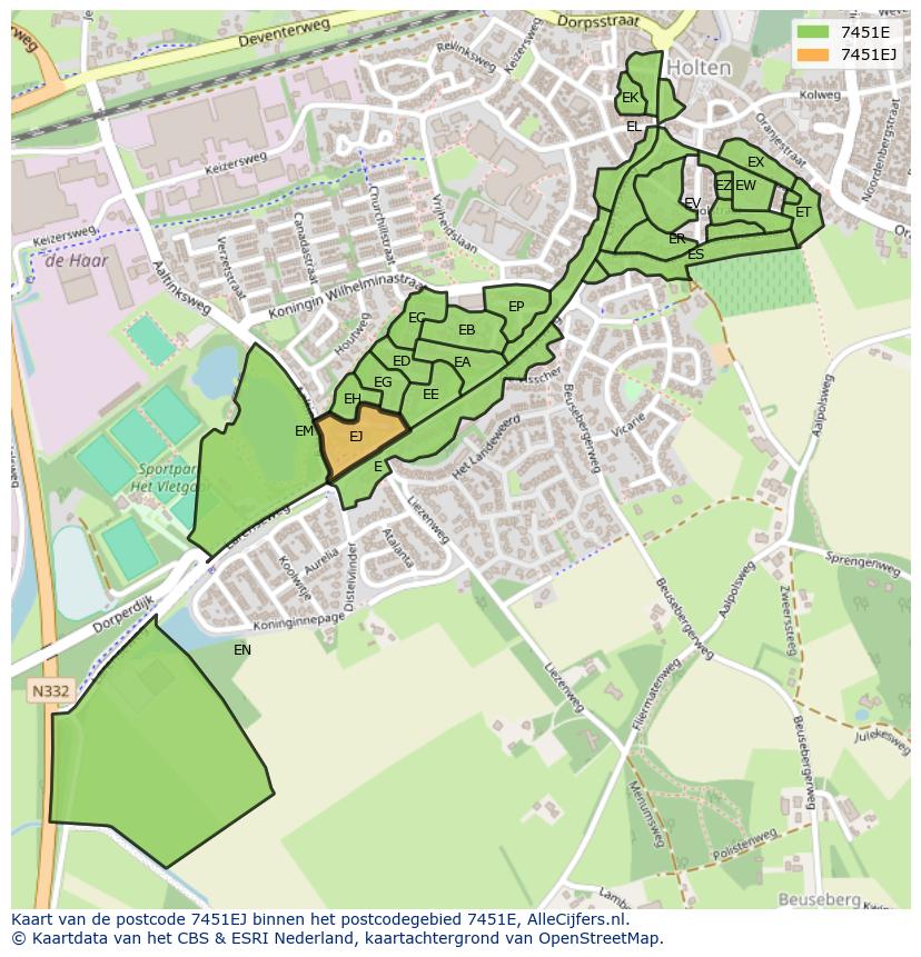 Afbeelding van het postcodegebied 7451 EJ op de kaart.