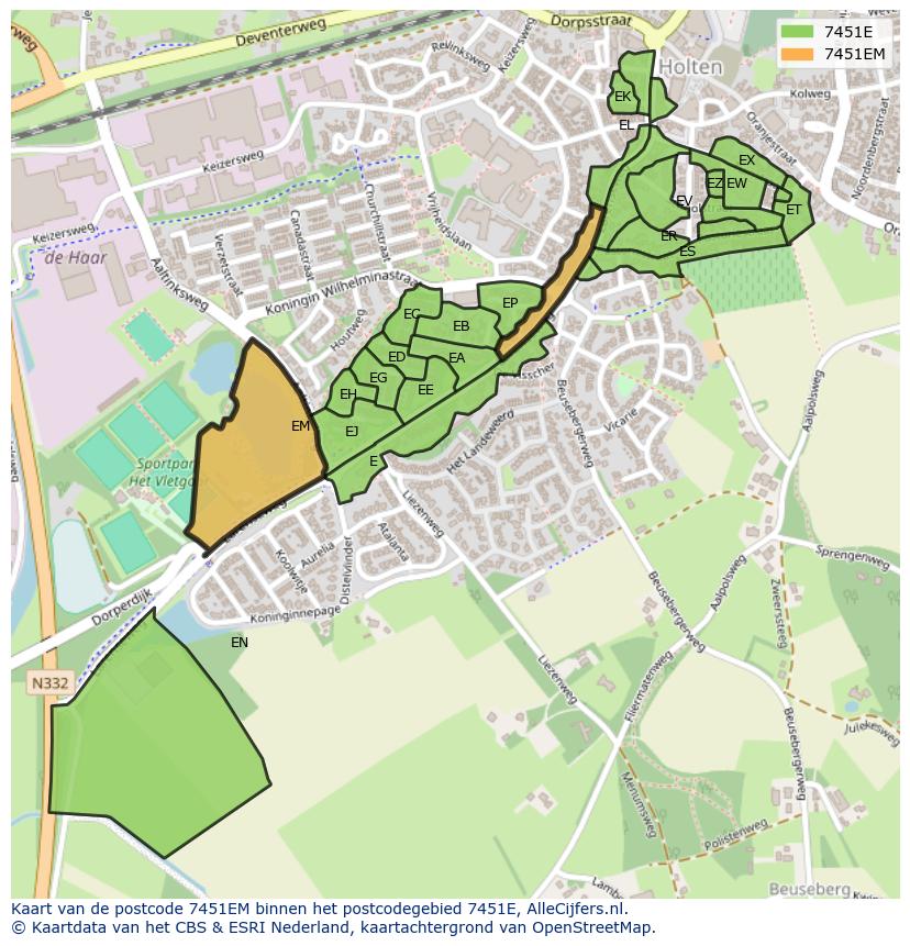 Afbeelding van het postcodegebied 7451 EM op de kaart.