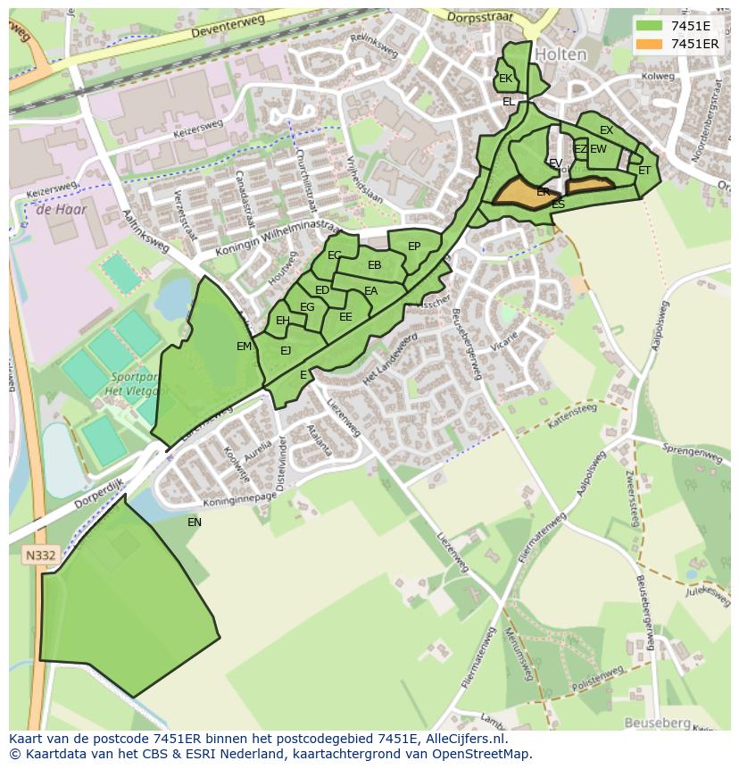Afbeelding van het postcodegebied 7451 ER op de kaart.