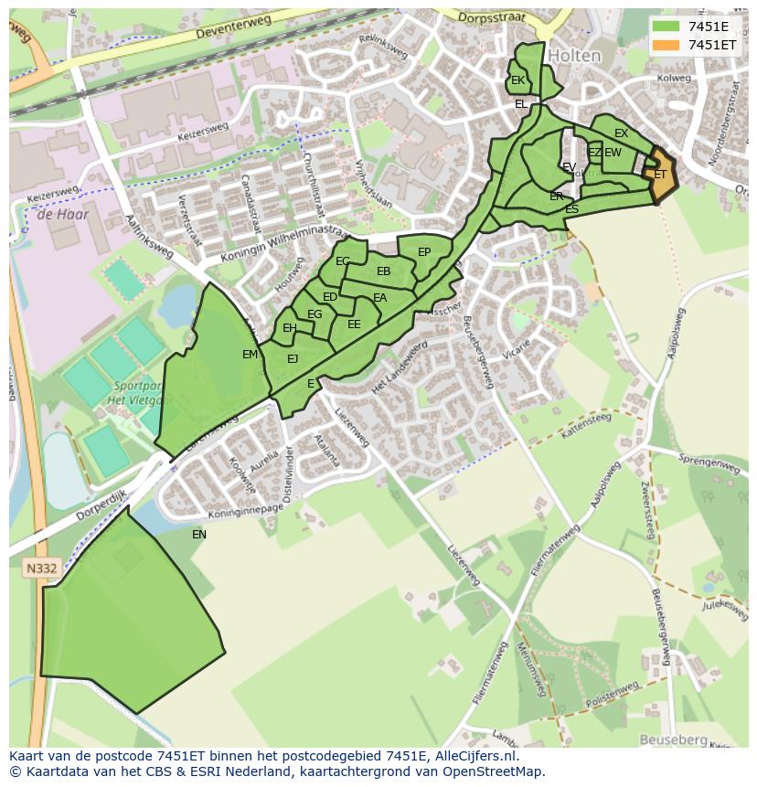 Afbeelding van het postcodegebied 7451 ET op de kaart.