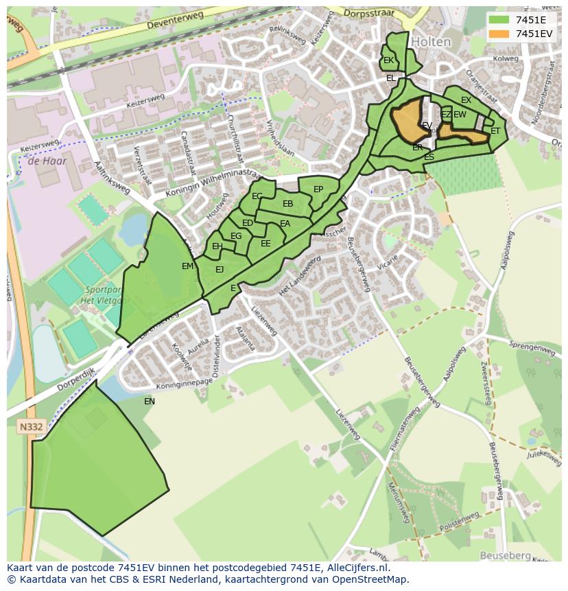 Afbeelding van het postcodegebied 7451 EV op de kaart.