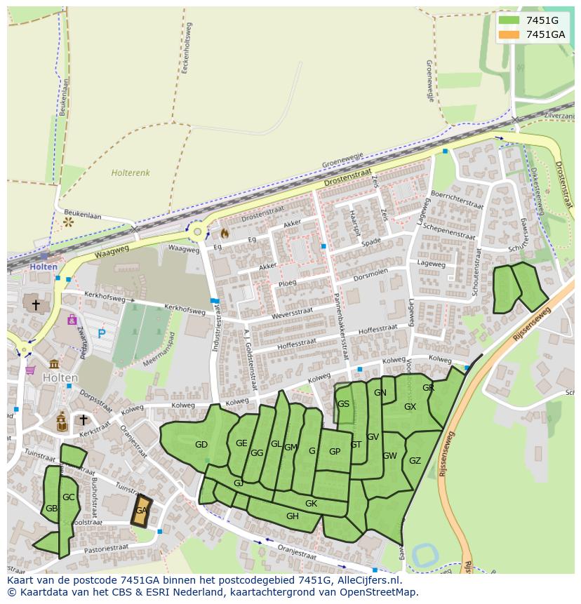 Afbeelding van het postcodegebied 7451 GA op de kaart.