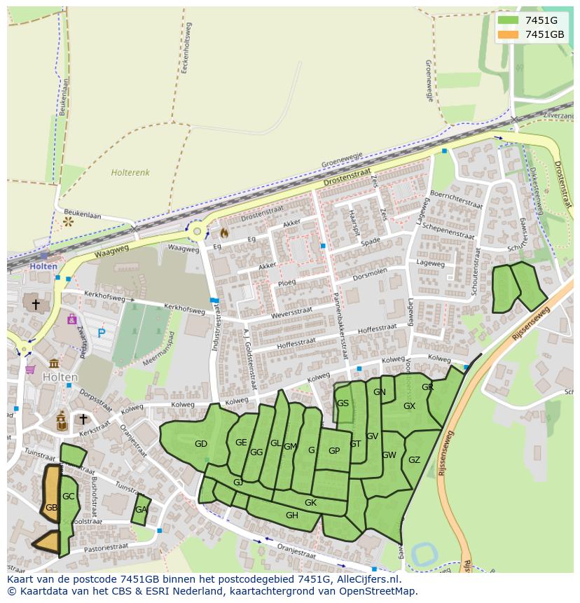 Afbeelding van het postcodegebied 7451 GB op de kaart.