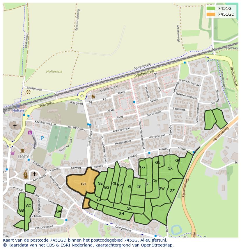 Afbeelding van het postcodegebied 7451 GD op de kaart.