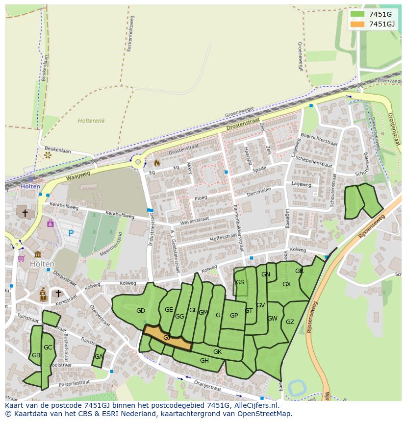 Afbeelding van het postcodegebied 7451 GJ op de kaart.