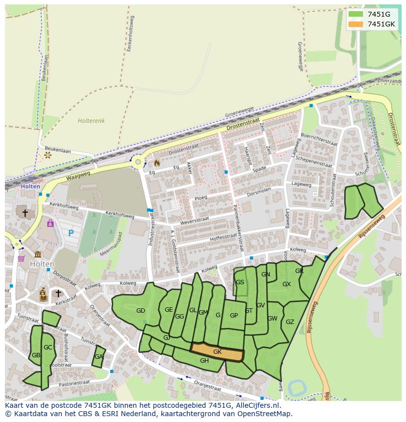 Afbeelding van het postcodegebied 7451 GK op de kaart.