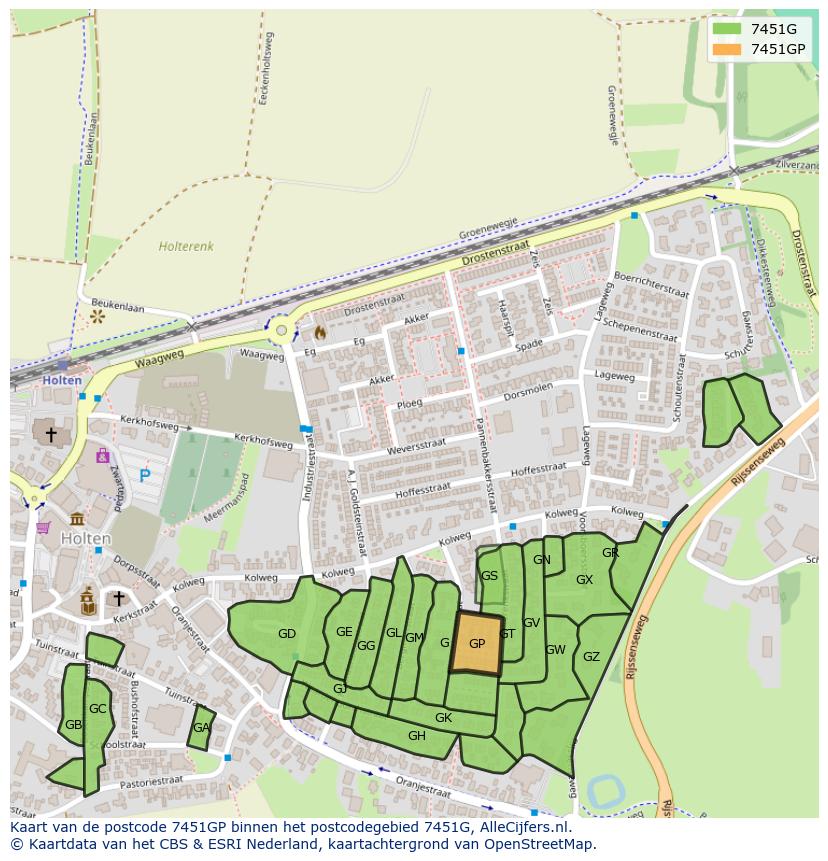 Afbeelding van het postcodegebied 7451 GP op de kaart.