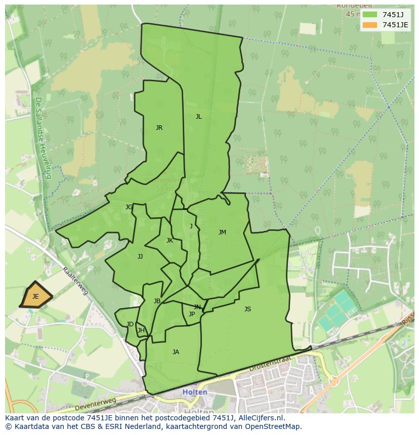 Afbeelding van het postcodegebied 7451 JE op de kaart.