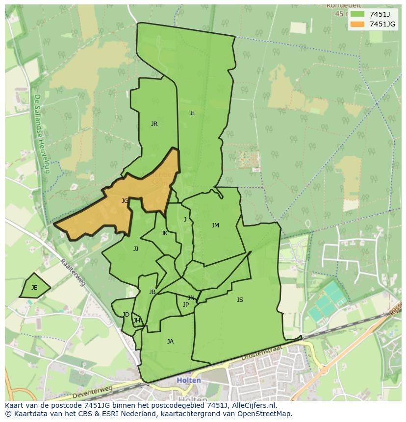 Afbeelding van het postcodegebied 7451 JG op de kaart.