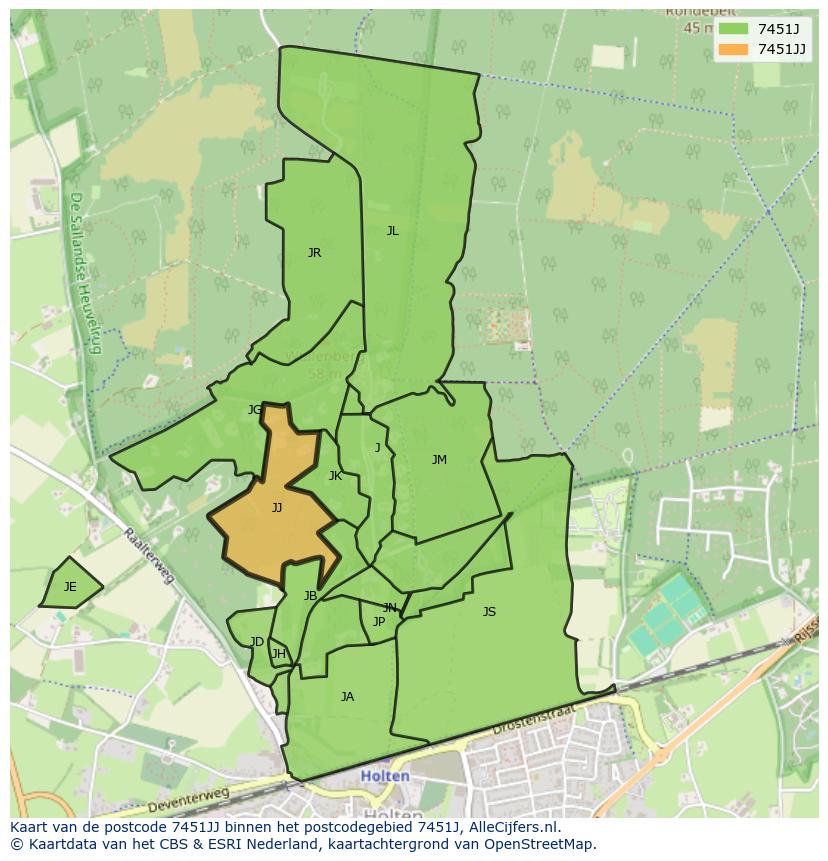 Afbeelding van het postcodegebied 7451 JJ op de kaart.
