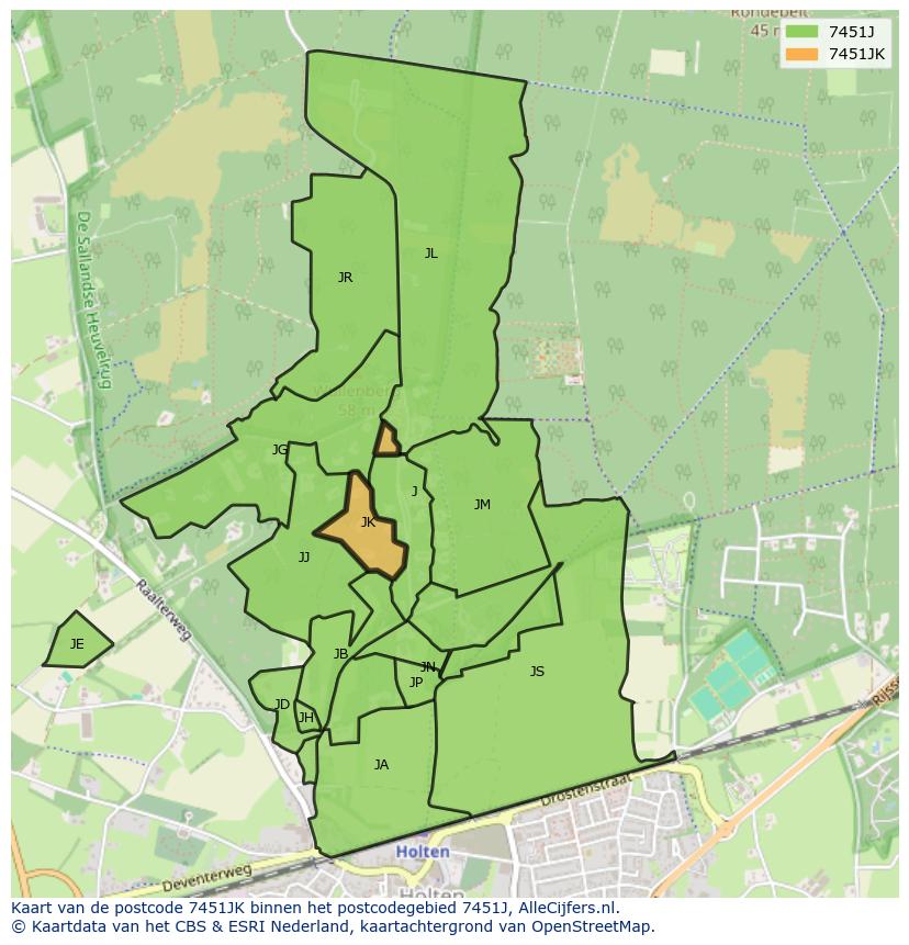 Afbeelding van het postcodegebied 7451 JK op de kaart.