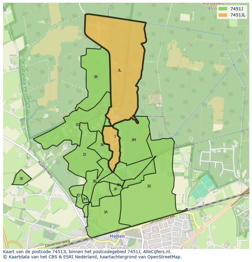 Afbeelding van het postcodegebied 7451 JL op de kaart.