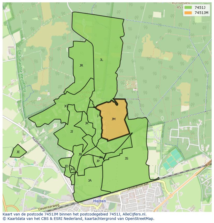 Afbeelding van het postcodegebied 7451 JM op de kaart.