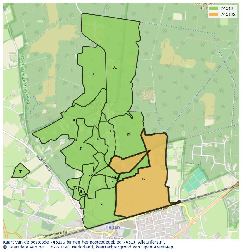 Afbeelding van het postcodegebied 7451 JS op de kaart.